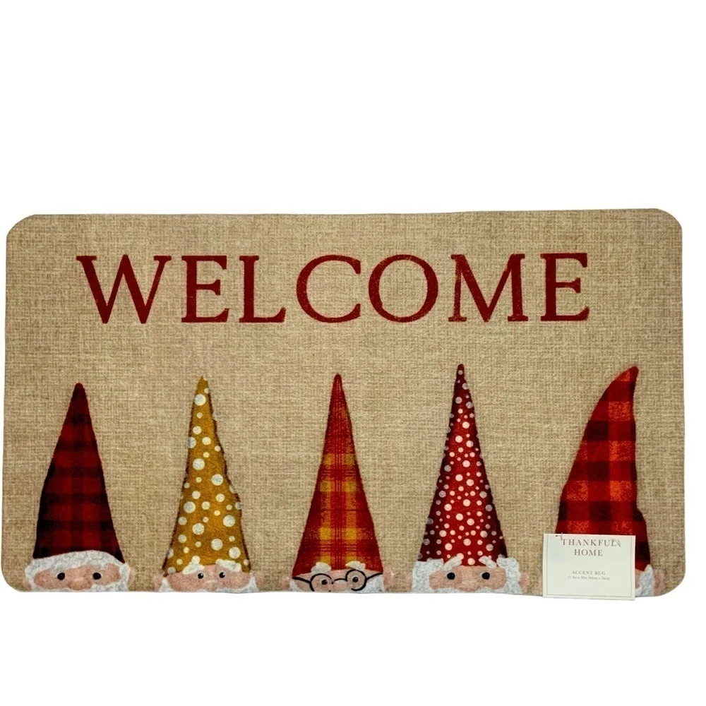 Thankful Home Accent Rug Gnome Welcome Mat Non Skid 17 x 30 in Neutral Rustic